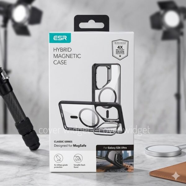 ESR Classic Hybrid Magnetic Stach Stand Case Compatible for Samsung Galaxy S26 Ultra- Clear Black